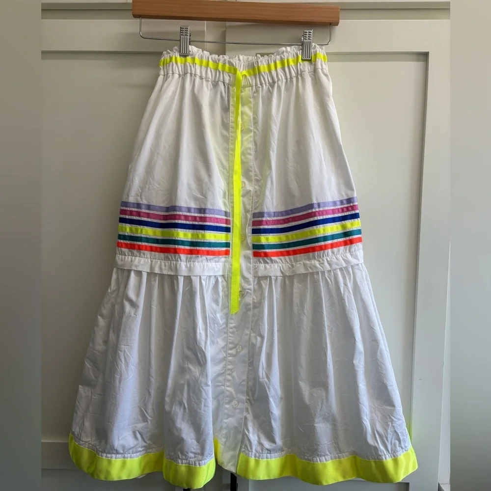 Mira Mikati Rainbow Stripe Neon Trim Tiered Midi Skirt US 6 festival - Picture 4 of 8